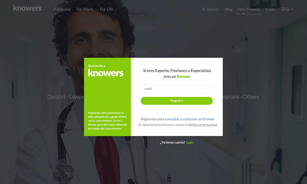 Knowers webwsite login by Javier lorenzo Fdez (@jalofernandez)