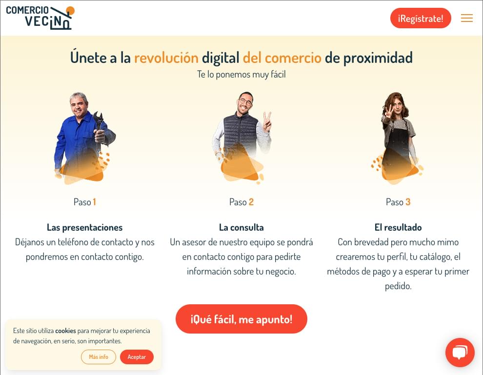 Comercio Vecino steps to register section in landing page by Javier lorenzo Fdez (@jalofernandez)